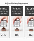 Heavy Duty Electric Espresso Tamper Game Changer With 16 Adjustable Pressure Levels Auto Compresses 58mm Portafilter Locks In Your Perfect Shot Daily Black Finish showing adjustable pressure settings for tamping.