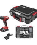 Tough As Nails 20V Brushless Cordless Hammer Drill Kit With Quick Charge Battery And Secure Case Holding 75 Heavy Duty Bits displayed.
