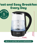 1.7 Liter Glass Electric Kettle That Boils Seven Cups In Just Six To Seven Minutes With Soft Blue LED Lights, auto shut off