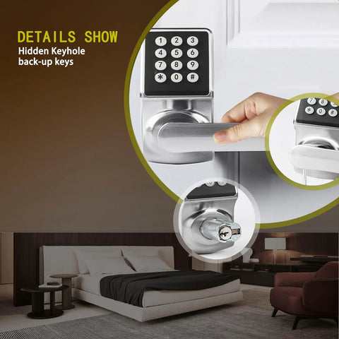 Slick Keyless Entry Door Lock With Handle Offering Hassle Free Digital Keypad And Ic Card Access For Fast Home Or Apartment Use Super Easy Install In Solid Satin Nickel Finish