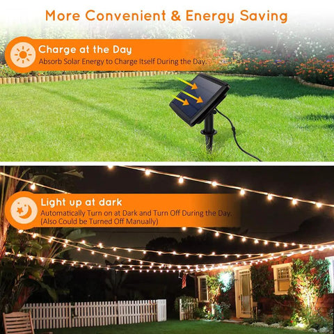 Solar Powered Outdoor String Lights Waterproof 48 Feet With 15 Shatterproof Edison S14 Bulbs Warm White Commercial Grade LED Patio Lighting For Garden Backyard Porch And Balcony Easy Setup