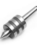 DEVMO MT2 live center for lathe, steel triple-bearing spindle with knurled rings (side view)