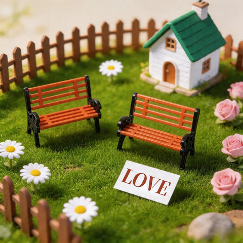 Two Pack 1 To 30 Scale Miniature Park Benches, In Classic Brown And Black Painted Finish, Realistic Tiny Garden Seats For Dollhouses