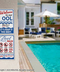 Two Pack Pool Signs 12x8 Inches Welcome To Our Pool And Funny Pool Rules Sign Set Durable 0.040 Aluminum Easy To Mount Great For Home Backyard Or Community Pools PSP2401 displayed by poolside