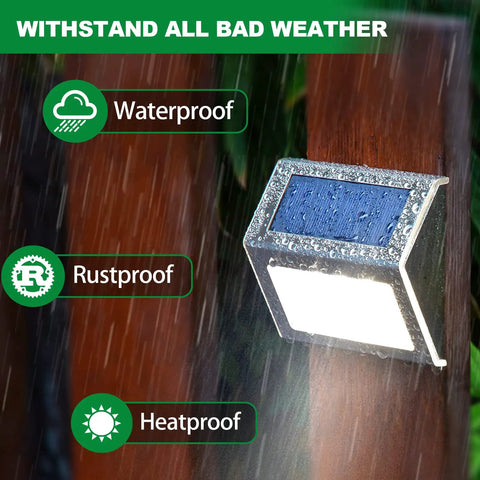 Solar Powered Fence Lights 12 Pack Outdoor Deck Lights Waterproof Stainless Steel Security Wall Lamps For Steps Walkway Patio Garden Pathway
