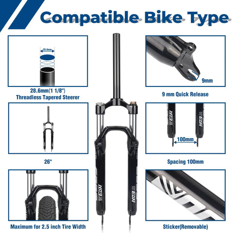 Lightweight Aluminum Front Fork For Mountain Bikes With Air Suspension 26 Inch One And One Eighth Straight Threadless Steerer