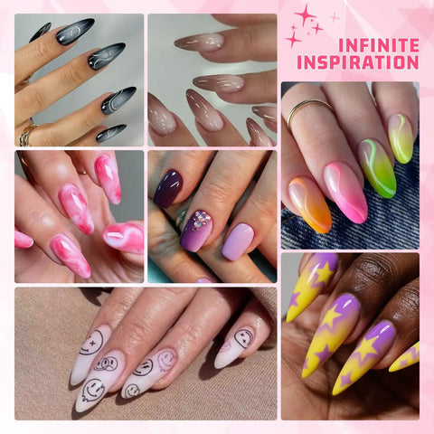 Collage of vibrant ombre gel nails using Pro Grade Nail Art Sponges and Grabber Set for Ombre Gel Nails Soft Elastic Sponges