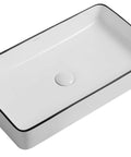 Ceramic Vessel Sink Above Counter Square Bathroom Basin 24 Inch By 14 Inch By 4 Inch With Popup Drain Modern Art Style Durable White Gloss Finish
