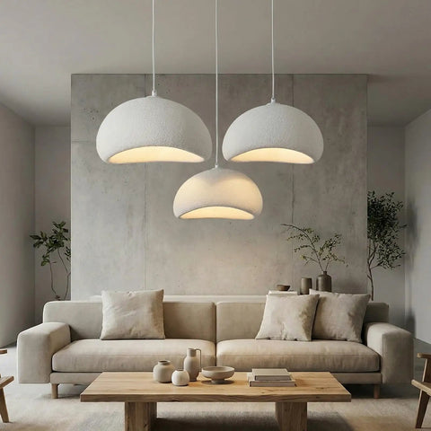 Wabi Sabi 40cm Pendant Light Lit For Dining Room, Kitchen Island, And Hallways, Matte White Bird Nest Design in living room