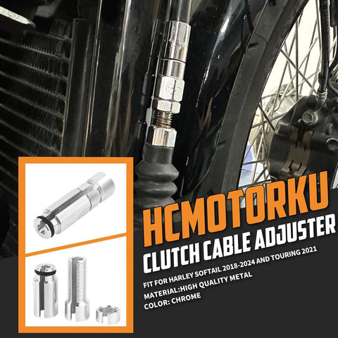 Slick Cnc Aluminum Motorcycle Clutch Cable Adjuster Upgrade For Harley Softail Fat Boy Street Bob Low Rider Touring 2018 To 2024 shown installed on handlebar.
