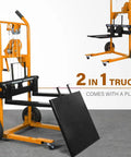 Heavy Duty Manual Pallet Stacker With Rock Solid Winch System Designed For Narrow Aisles And No Sweat Lifting Of Heavy Crates Up To 330 Pounds in a warehouse.