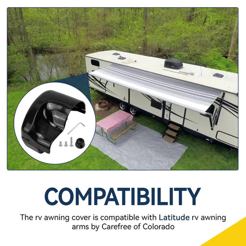 Essential RV Awning Motor Cover Kit Replacing Carefree R001785006 For Latitude Arm Hardware Parts Protection Ends Caps black ABS cover, screws included