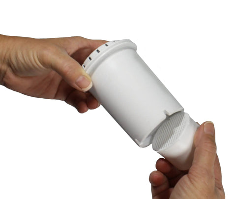 Hands holding PH002 Alkaline Water Filter Cartridge for Pitchers and Ultrafiltration Systems Replacement Filter 264 Gallons