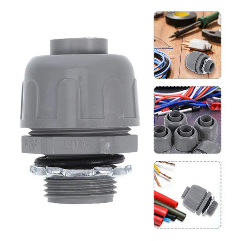 Heavy Duty Flexible Conduit Connectors NPT Three Quarter Inch PVC Pipe Couplers 5 Pack close-up view showing grey PVC material and threaded design.