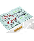 Clear Body Panel Set For RBX10 RC Car One Tenth Scale Replacement Panels AXI230032 with decals and clear panels for customization.