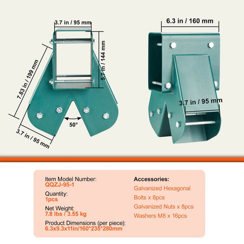 Heavy Duty A Frame Swing Set Brackets Kit For 4x4 Posts And 4x6 Beams With Mounting Hardware, DIY Swing Frame Brackets, Wobble Free Stability, Carbon Steel, Green Finish