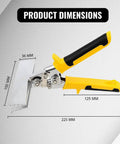 Workhorse Hand Seamer For Sheet Metal, 6 Inch Jaw Bender Pliers With Comfort Grip, displayed with dimensions