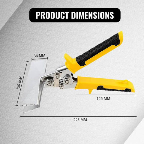 Workhorse Hand Seamer For Sheet Metal, 6 Inch Jaw Bender Pliers With Comfort Grip, displayed with dimensions