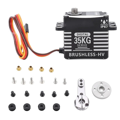 Hella Smooth 35Kg Aluminum Alloy RC Servo Featuring Kickass Metal Gears with attachment screws and hardware parts.