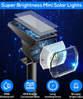 Cutaway of solar outdoor light showing internal components with 18 LEDs; features waterproof design, part of Three Mode Solar Outdoor Spot Lights No Wiring Required Auto On Off Waterproof Landscape Lighting For Garden Yard Pathway 18 LED High Brightness Lights Up Your Space With Easy Install Without Paying An Electric Bill.