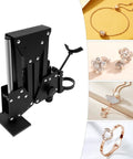 Pro Grade Micro Jewelry Inlaid Stand With 360 Degree Rotating Bracket For Diamond Setting And Engraving 77mm Jewelry Microscope Insert Machine Bracket Durable Steel Framework For Jewelry Making shown with jewelry pieces.