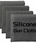 Front view of four gray silicone gun cleaning cloths, 4-pack, label reads Silicone Gun Cloth