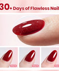 Close-up of 8 In 1 Builder Gel Nail Kit For Strengthening And Extensions HEMA And TPO Free Crystal Rose Red on nail after 30 days