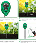 3 In 1 Soil Moisture Meter And pH Tester With Light Sensor for garden farm lawn use showing probe in soil for testing.