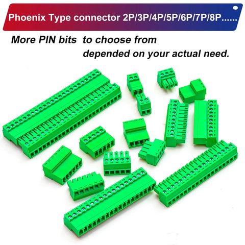 3.81mm Phoenix Type PCB Screw Terminal Block Connector No Soldering Kit With Male And Female Pins Set Green scattered arrangement