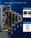 Blazing Fast M.2 NVMe SSD Enclosure displaying support for various SSD sizes 2230 to 2280 in a sleek design.