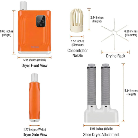All In One Portable Clothes And Shoe Dryer With Hot Air Heater Mini Compact Electric Dryer components and dimensions