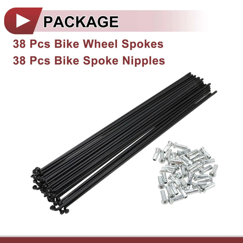 38 Pack 13G Bicycle Spokes 205mm Black Carbon Steel Wheel Spokes For Replacement And Wheel Truing Built Heavy Duty 2.2mm Diameter 4.5mm Elbow 13G Nipples Ride Ready For Road And MTB with spoke nipples