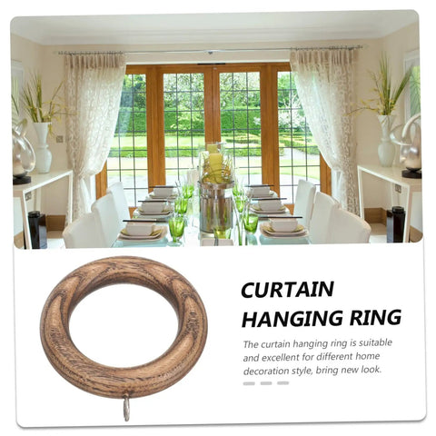 Wooden Curtain Rod Rings 2 Piece Set Durable Multipurpose Curtain Hanging Rings for Roman Poles in a dining room setup.