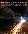 Cutting metal with 60 Piece PT31 Plasma Cutter Consumables Kit For PT31 JG40 LG40 Torches With Shield Cups Nozzles Rings