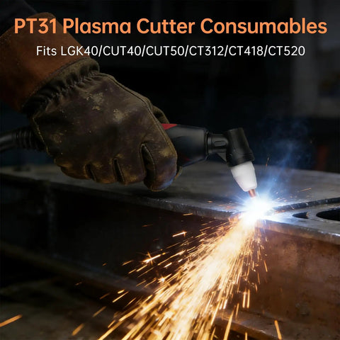 Cutting metal with 60 Piece PT31 Plasma Cutter Consumables Kit For PT31 JG40 LG40 Torches With Shield Cups Nozzles Rings