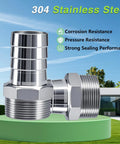 Heavy Duty Stainless Steel Hose Barb Fittings 1-1/2 Inch to 1-1/2 Inch NPT Male Threaded Connectors for Water Air Gas Lines 2 Pack