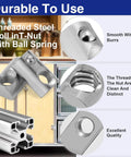 Pack Of 25 1/4 20 Roll In T Nuts With Ball Springs For 8020 Aluminum Extrusion T Slot Framing showing smooth ball spring design.