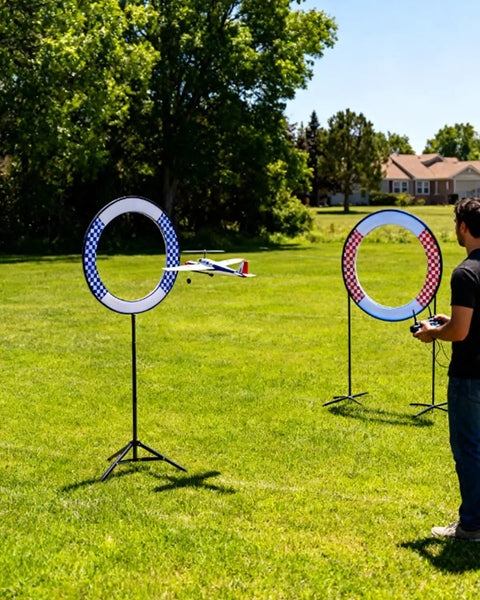 Drone Obstacle Course Kit For Racing Practice With Satin Fabric Hoops 40 To 150 Cm Rings in outdoor field setup
