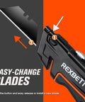 Front and side views of Rexbeti 2-pack utility knife with blade-storage design, black and orange handle