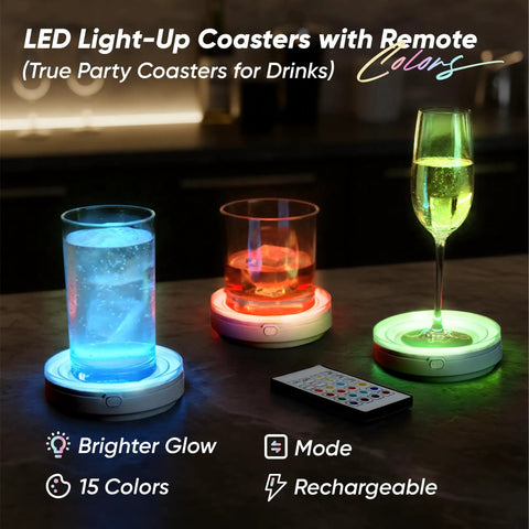 Rechargeable LED Light Up Coasters Featuring Fifteen Vibrant Hue Options And Four Adjustable Dimmers For Instant Home Bar Flex And Chill Party Glow Setup Grey