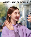 Person using Adaptive Noise Cancelling Wireless Earbuds With Hefty Bass Up To 60 Hour All Day Playtime IPX5 Water Resistance.