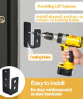 Person installing Two Pack 2x4 Door Barricade Brackets for home security using a drill and screws