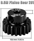 Beefy Hardened Steel 0.5M Pinion Gear 20T With 2mm Bore For RC Cars And Helicopters Upgrade, shown with dimensional details