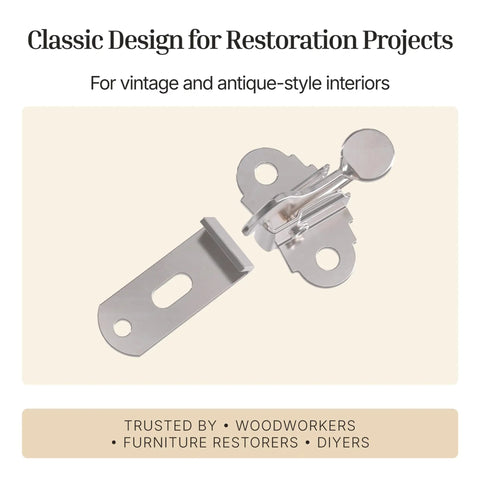 Top Shelf Nickel Plated Spring Action Elbow Door Catch And Latch For Antique Vintage Cabinet Hardware with a sleek design.
