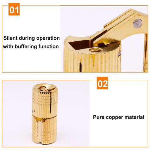 Brass Barrel Hidden Cabinet Hinges 12mm Diameter 180 Degree Opening Concealed Hardware Four Pack Durable Solid Brass With Links