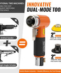 2 Inch Pneumatic Mini Orbital Sander Kit with 2 in 1 Air Right Angle Grinder Polisher, dual-mode tool illustration