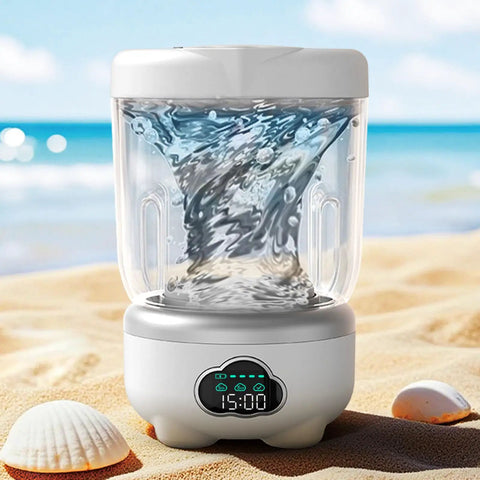 Mini Portable Washing Machine for Socks and Undies 1.6L Cordless USB Rechargeable Battery Operated on sandy beach