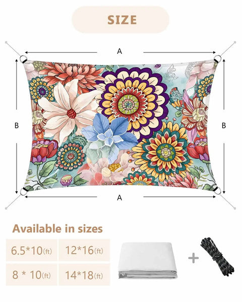 Boho Floral 8x10 Ft Sun Shade Sail Canopy Patio Ready Backyard Friendly Garden Deck Porch Outdoor Shade Cloth Waterproof UV Block With Sturdy Seams And Tear Resistant Construction