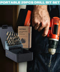EASTPACE 29-piece HSS cobalt drill bit set in index case with black-gold finish, 1/16"-1/2" for metal and wood.