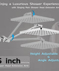 Boss Level High Pressure Rainfall Square Showerhead With 8 Inch Face And 15 Inch Extension Arm 304 Stainless Steel Adjustable Spa Head